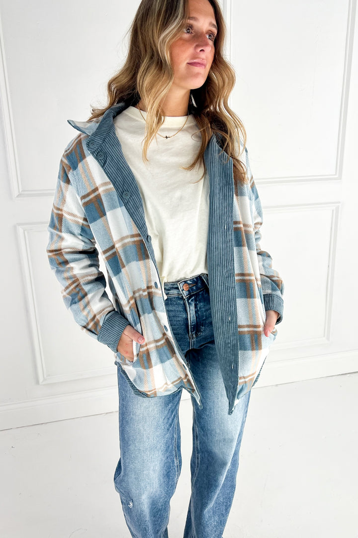 Plaid Lined Corduroy Flannel Shacket