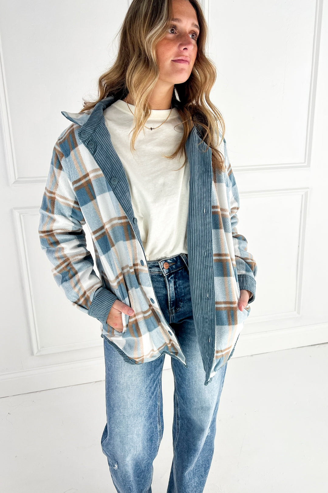 Plaid Lined Corduroy Flannel Shacket