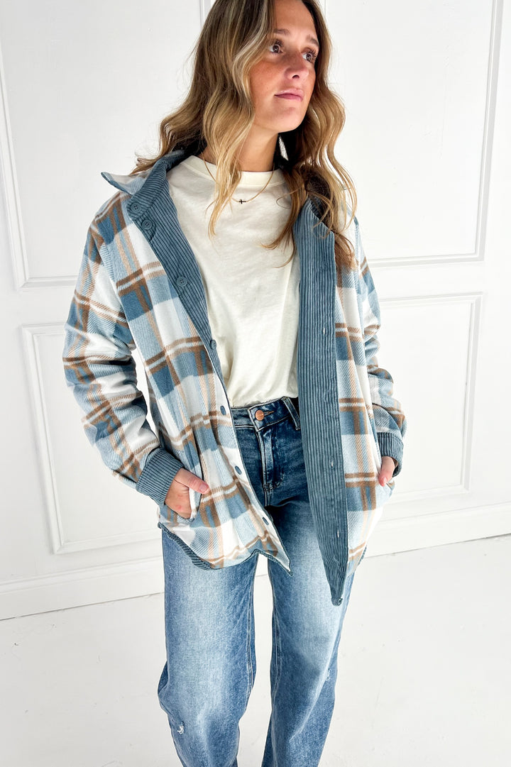 Plaid Lined Corduroy Flannel Shacket