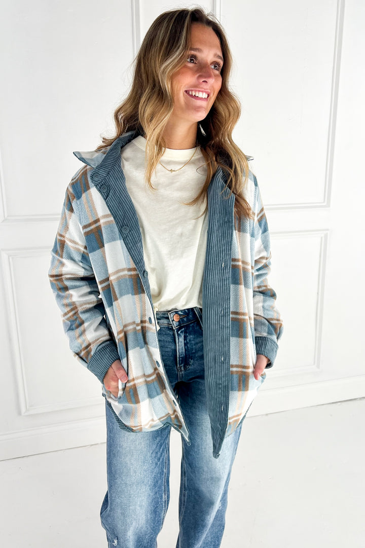 Plaid Lined Corduroy Flannel Shacket