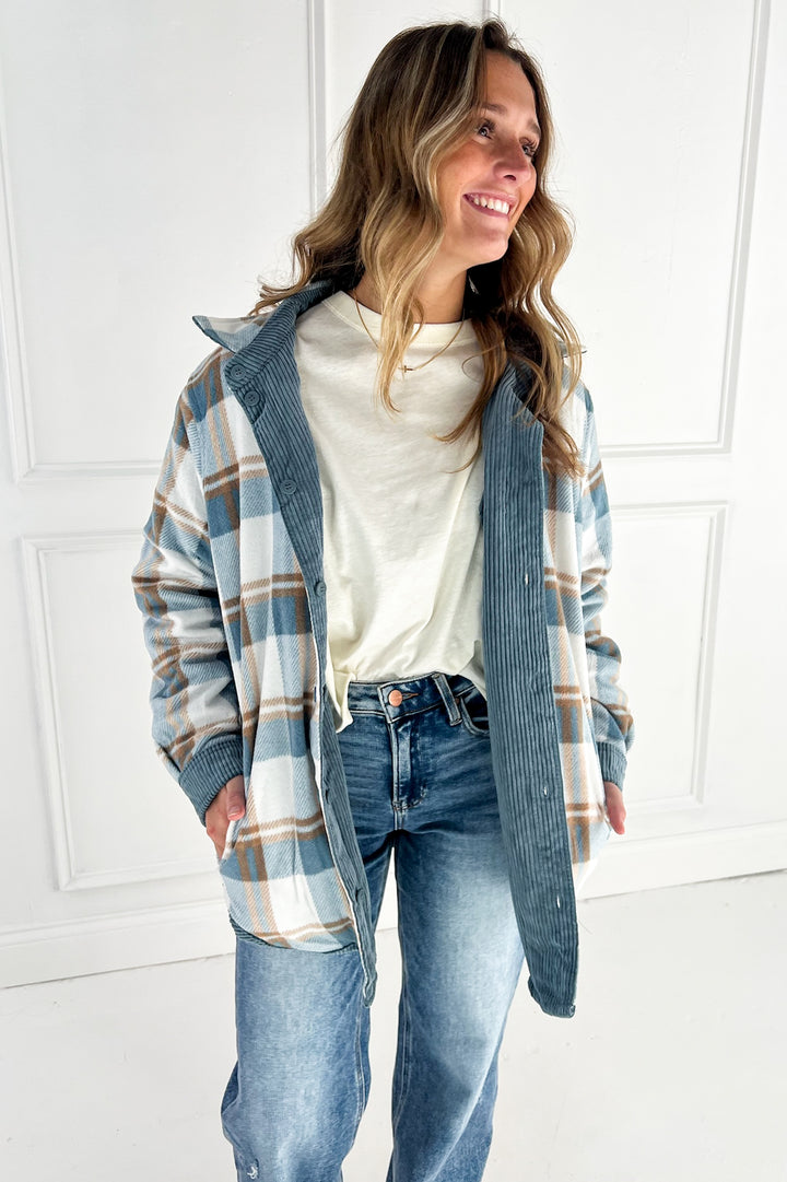 Plaid Lined Corduroy Flannel Shacket
