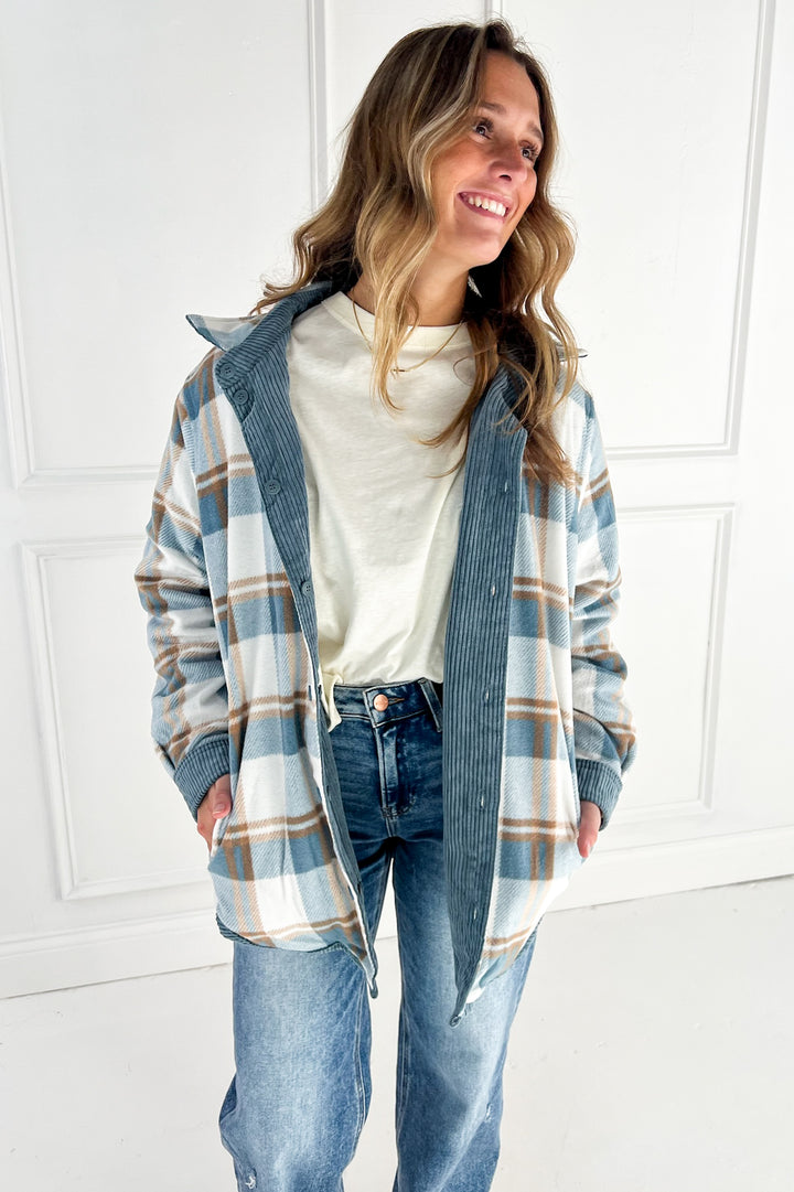 Plaid Lined Corduroy Flannel Shacket
