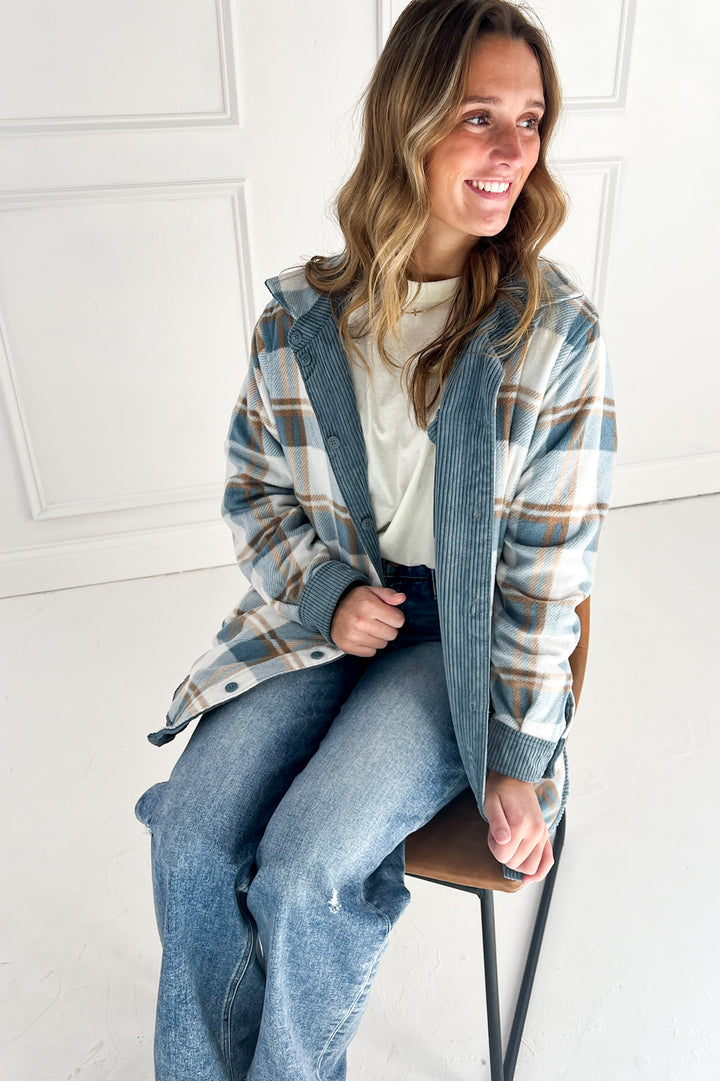 Plaid Lined Corduroy Flannel Shacket