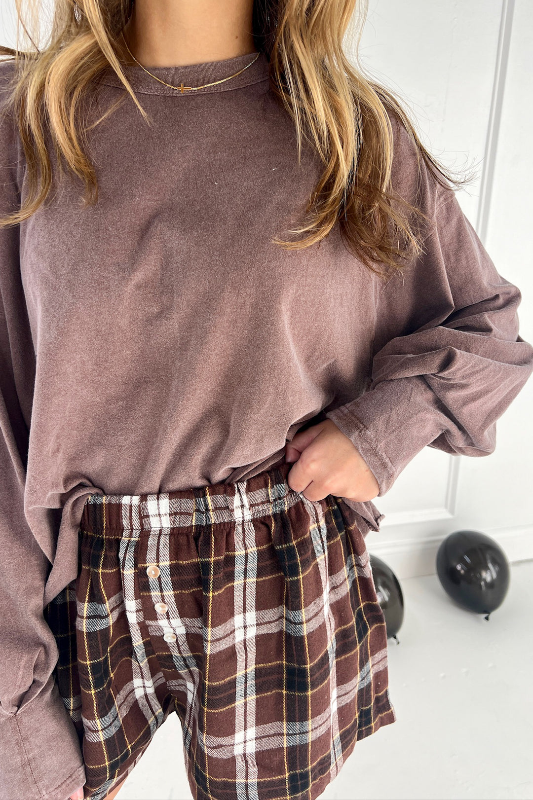 Button-Front Plaid Boxer Shorts