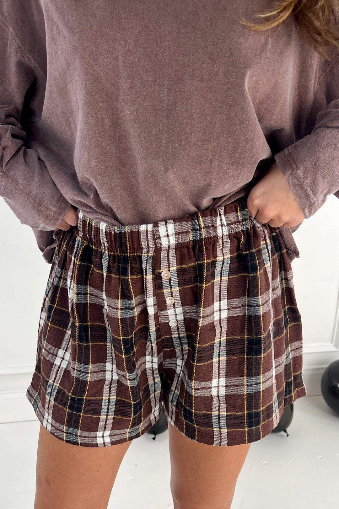 Button-Front Plaid Boxer Shorts