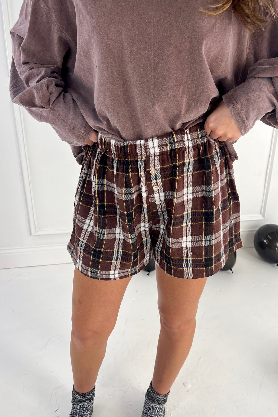 Button-Front Plaid Boxer Shorts