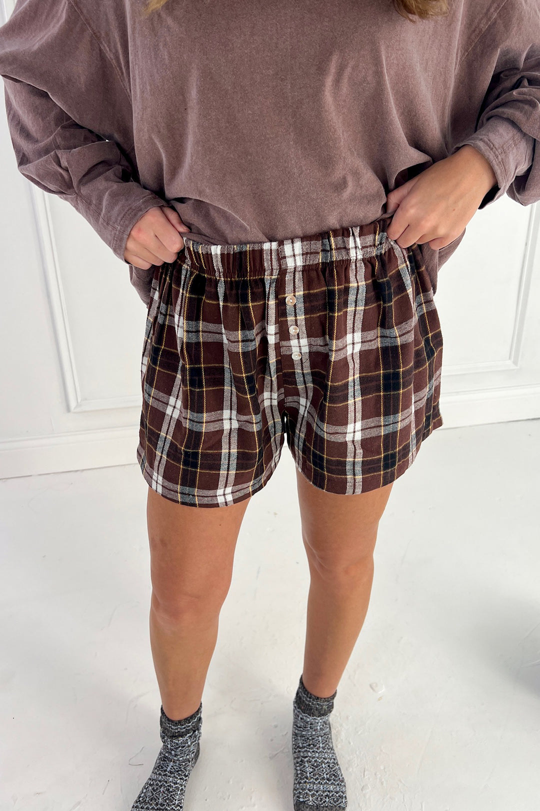 Button-Front Plaid Boxer Shorts