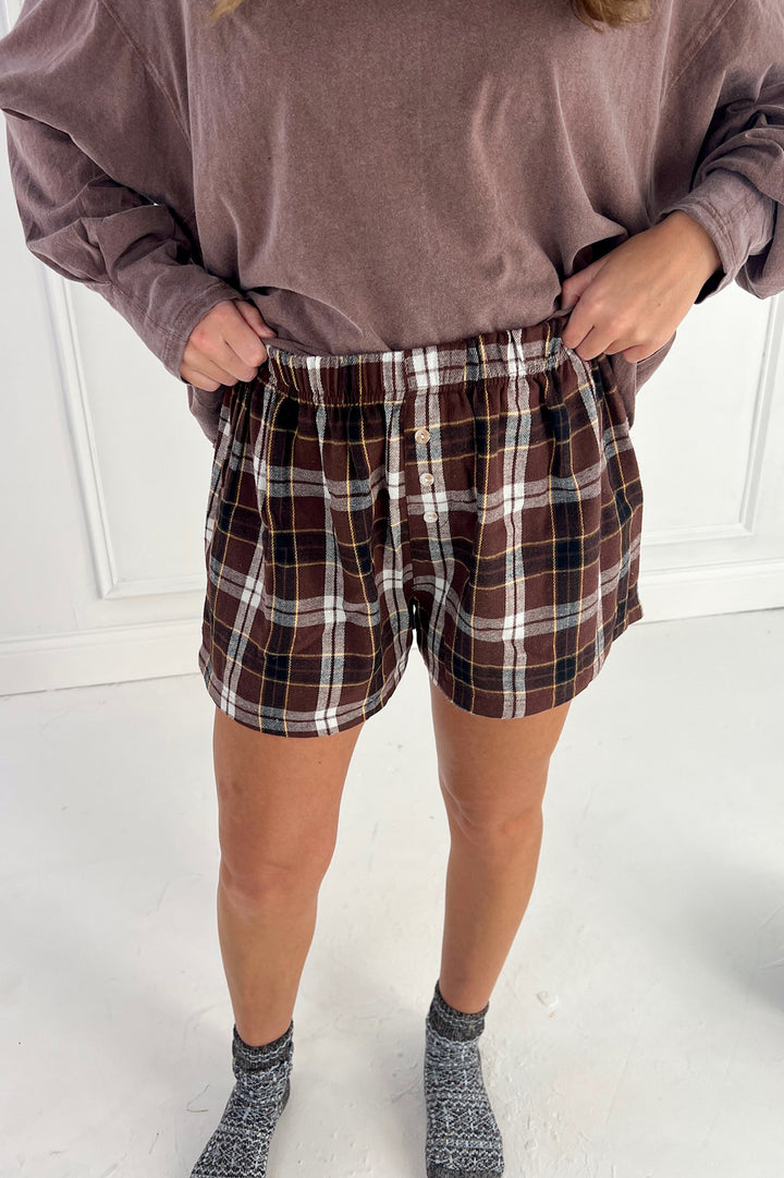 Button-Front Plaid Boxer Shorts