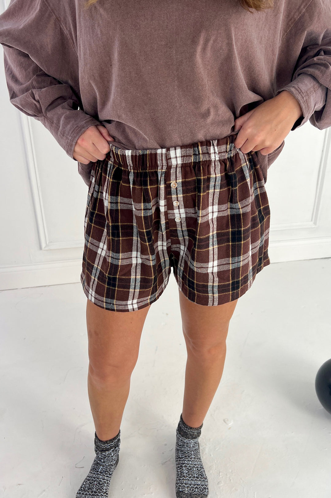 Button-Front Plaid Boxer Shorts