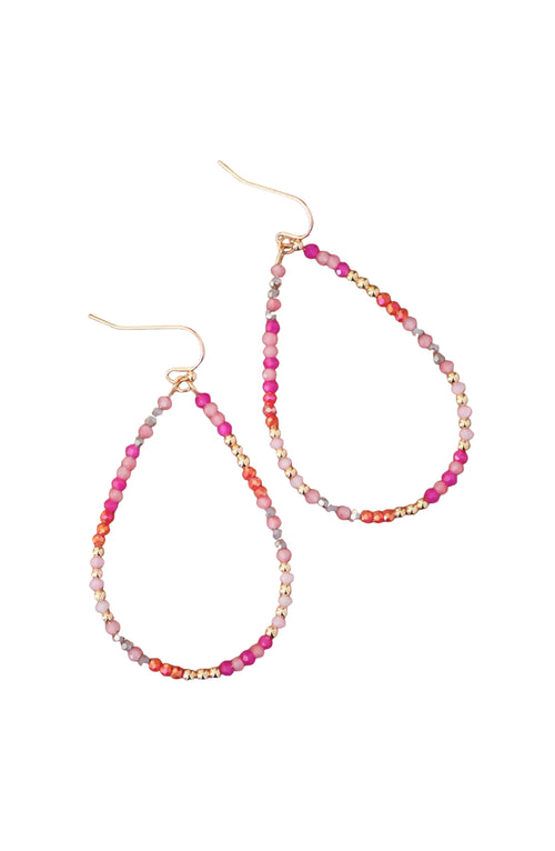 Pink Teardrop Beaded Earrings