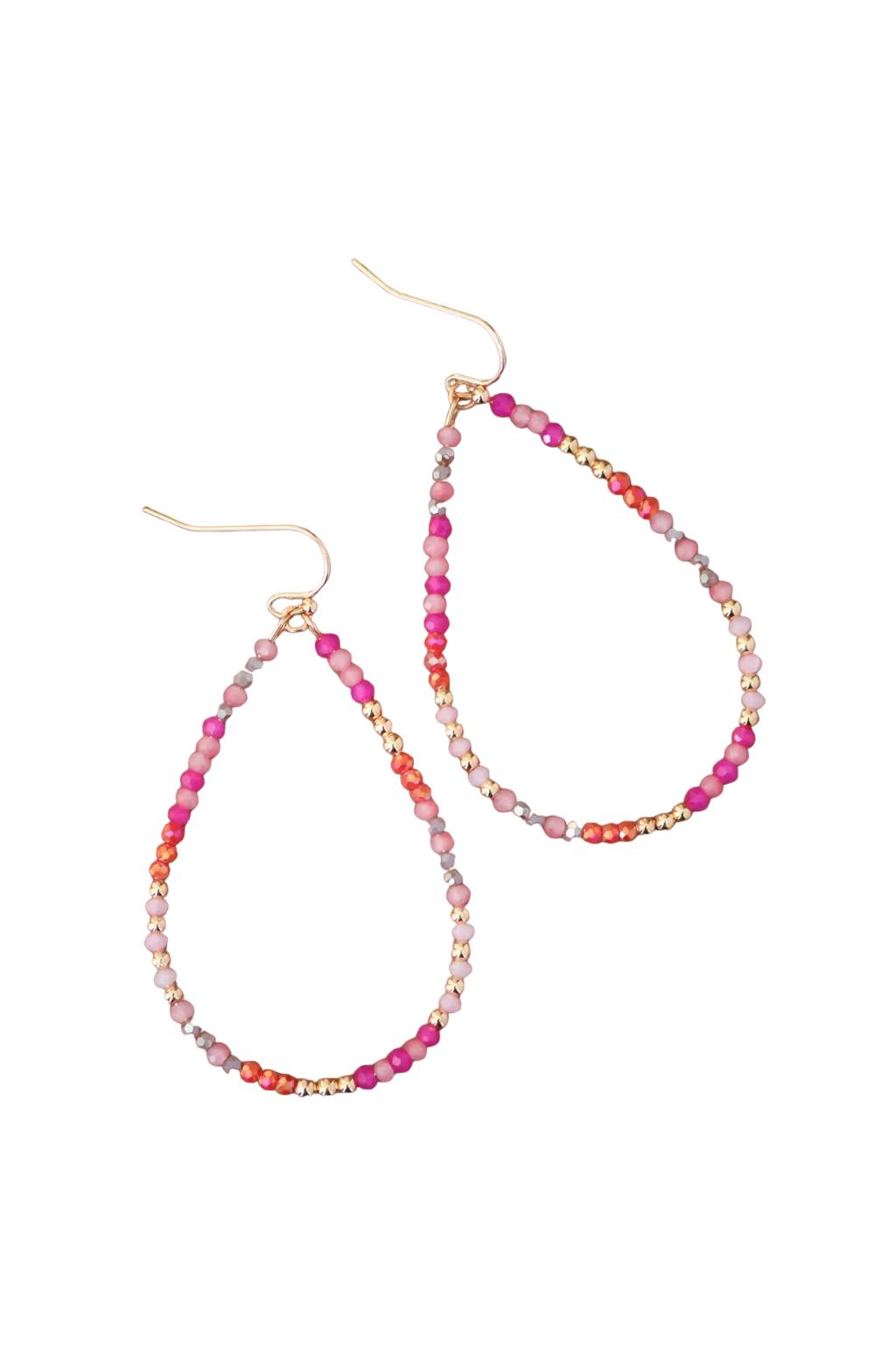 Pink Teardrop Beaded Earrings