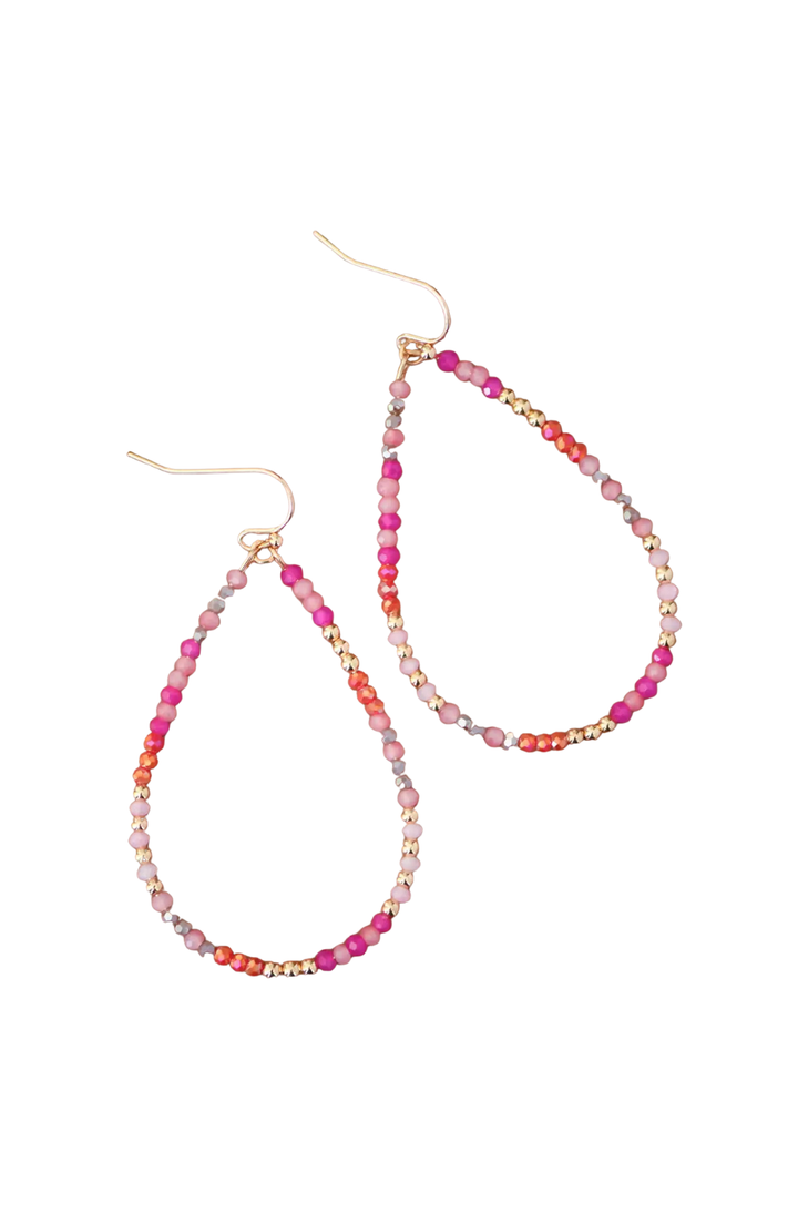 Pink Teardrop Beaded Earrings