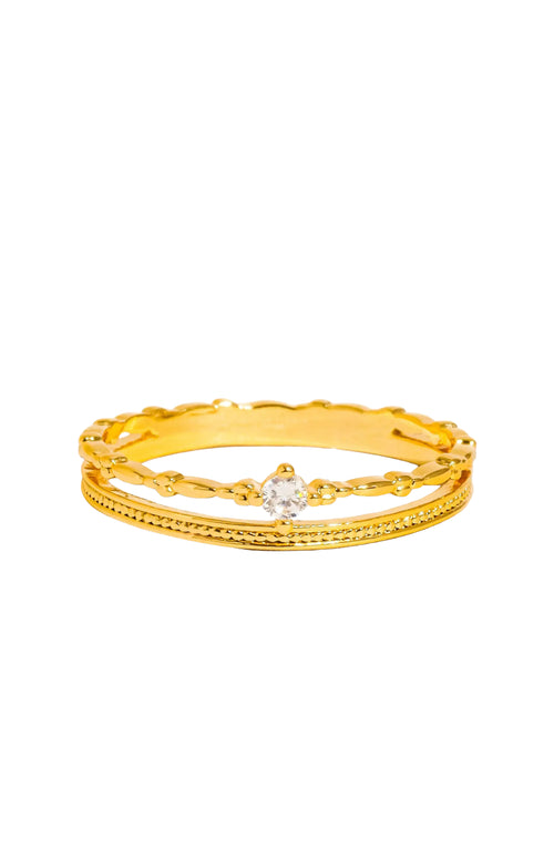 CZ Thin Layered 18K Gold Ring