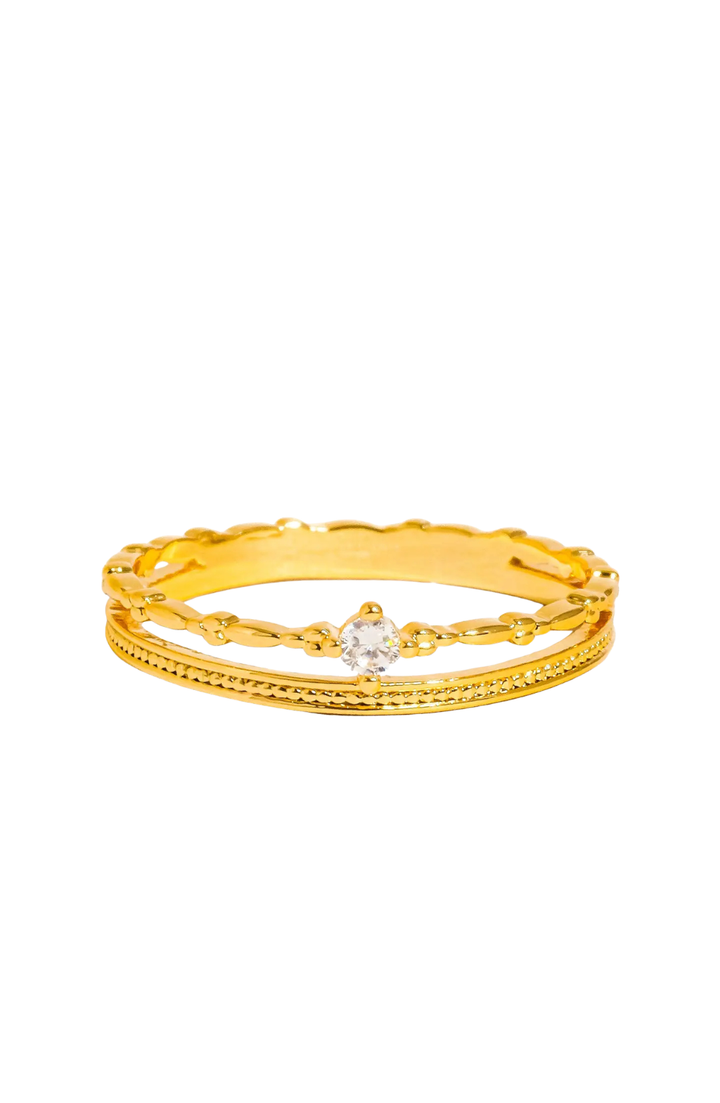CZ Thin Layered 18K Gold Ring