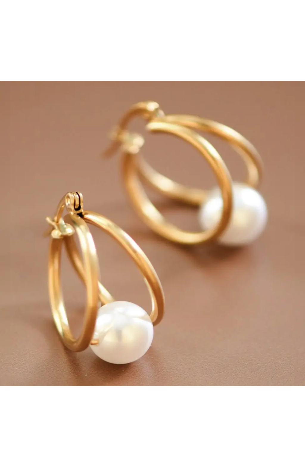 Gold Double Side Pearl Detail Earrings