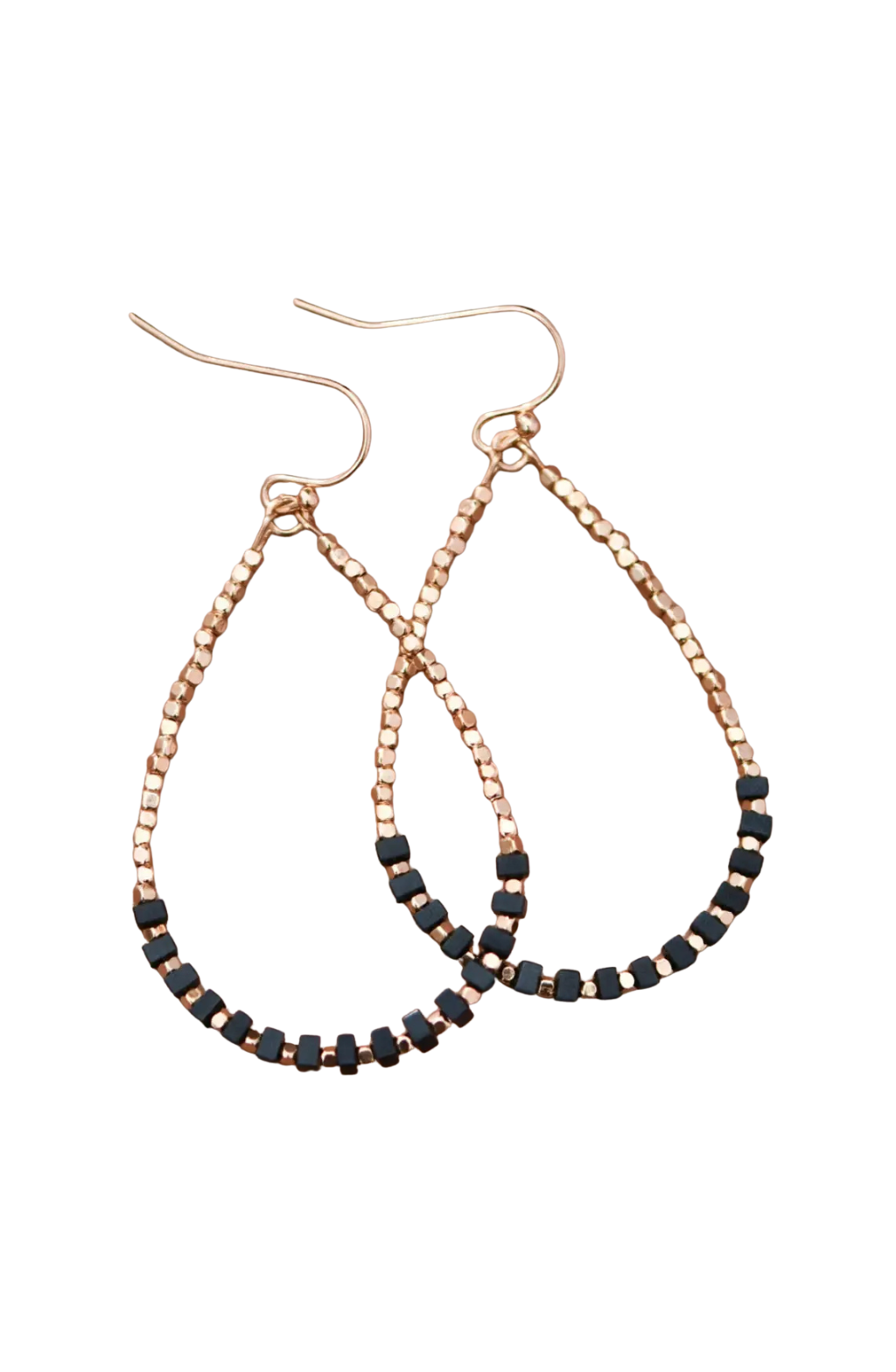 Gold Natural Black Stone Drop Earrings