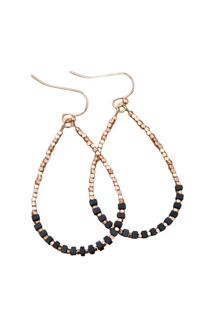 Gold Natural Black Stone Drop Earrings