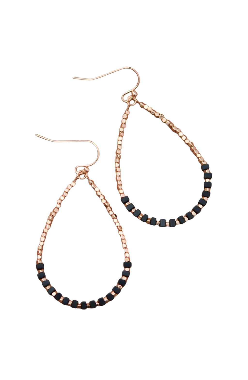 Gold Natural Black Stone Drop Earrings