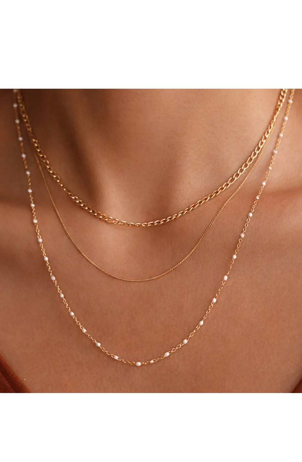 Gold Dipped Stainless Steel Layered Chain Necklace