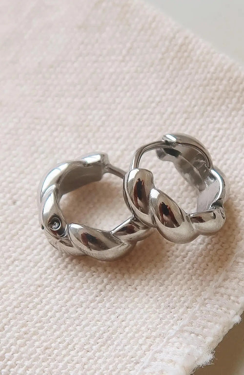 Brea 18K Silver Twisted Hoop Earrings-