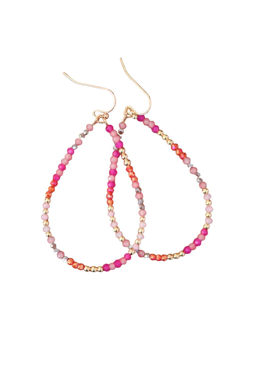 Pink Teardrop Beaded Earrings