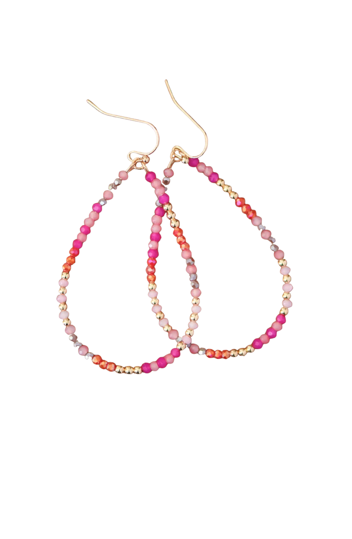Pink Teardrop Beaded Earrings