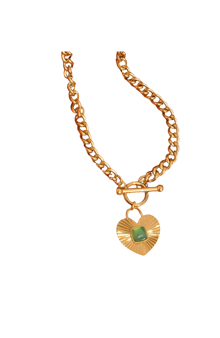 Green Heart Chain 18K Gold Necklace