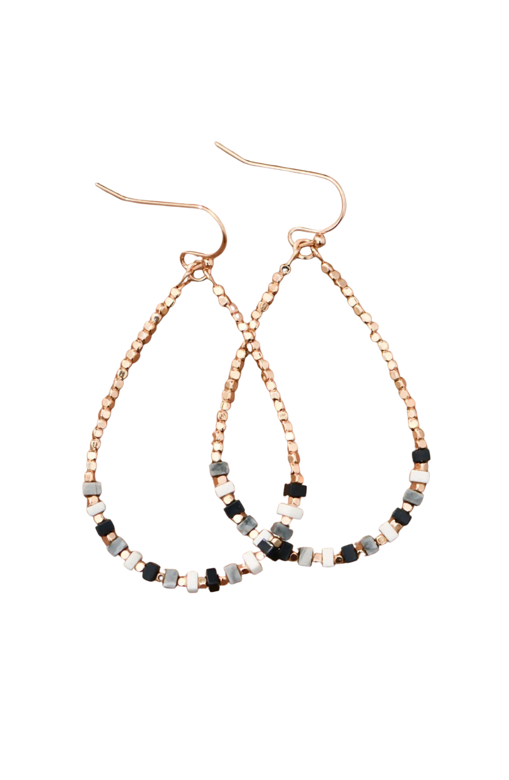 Gold Two-Tone Natural Stone Drop Earrings
