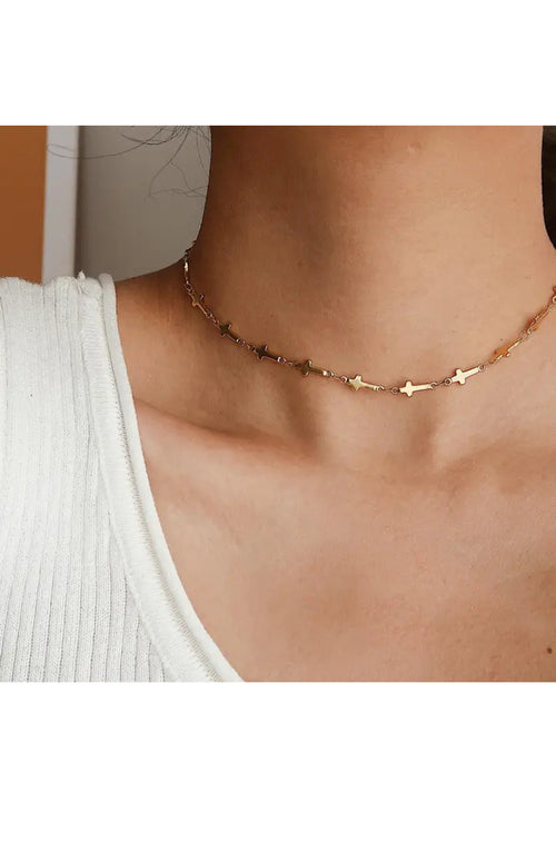 18K Gold Cross Choker Necklace