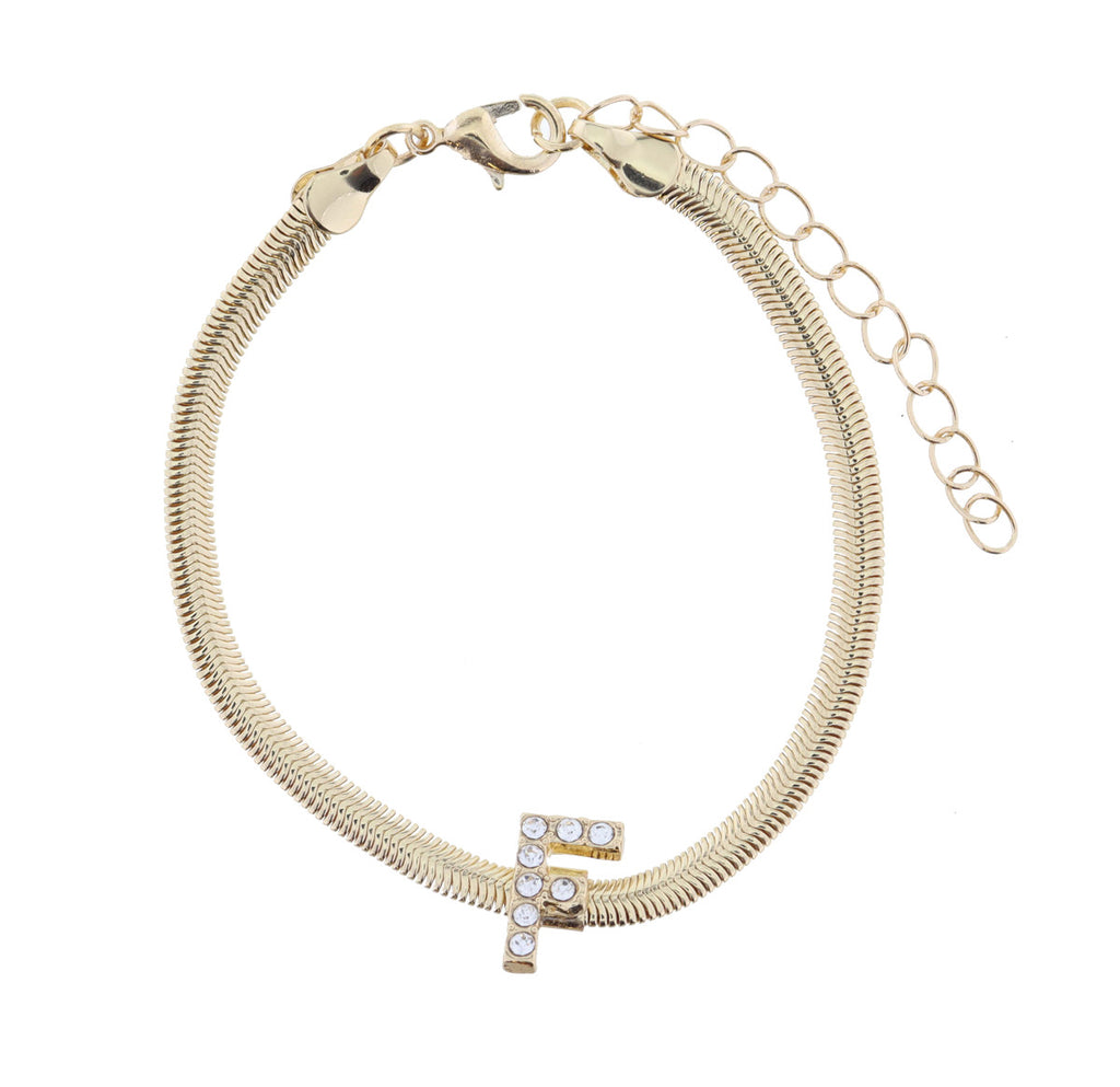 Snake Chain Initial Bracelet| F