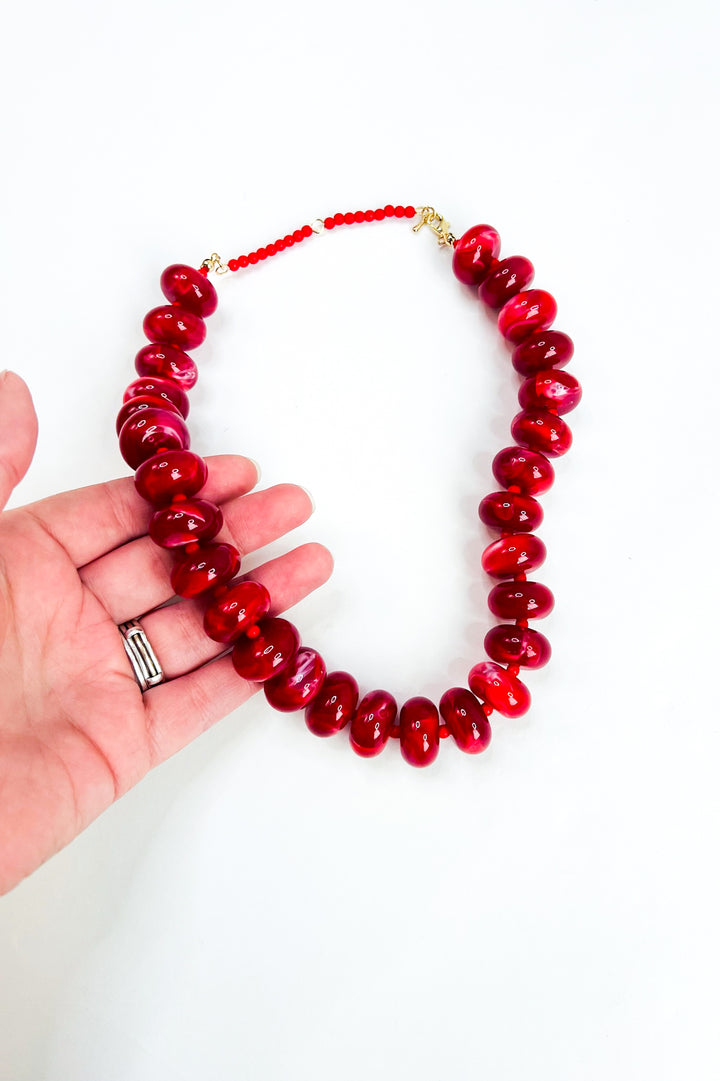 Ruby Red Statement Beaded Necklace