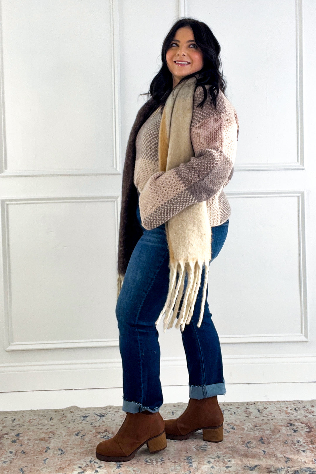 Mixed Plaid Hooded Button Down