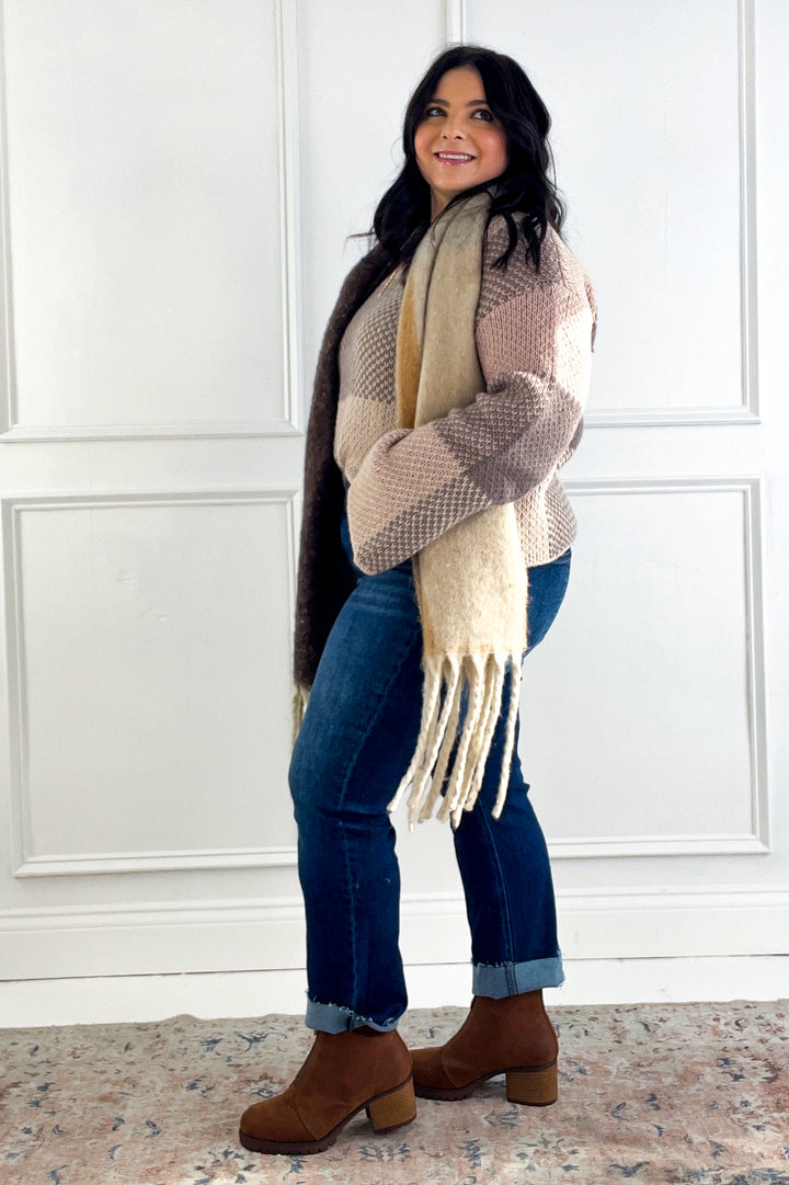 Mixed Plaid Hooded Button Down