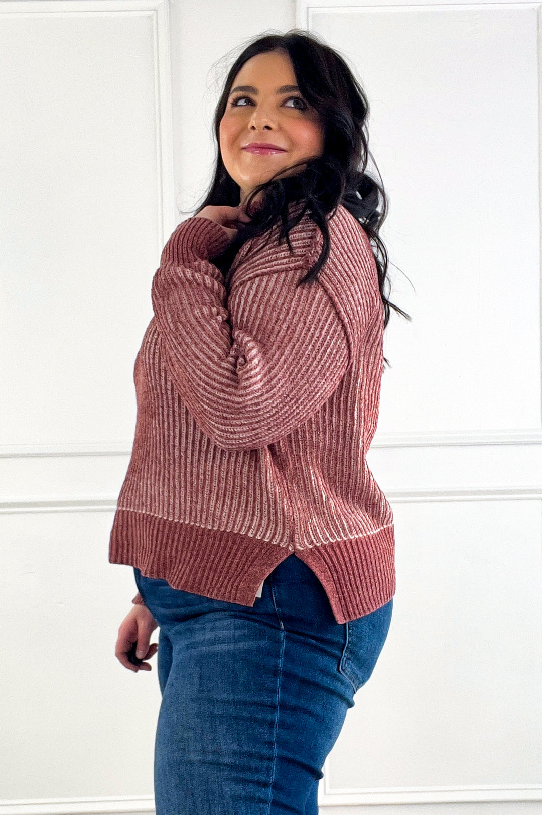 Two-tone Soft Chenille Turtle Neck Sweater