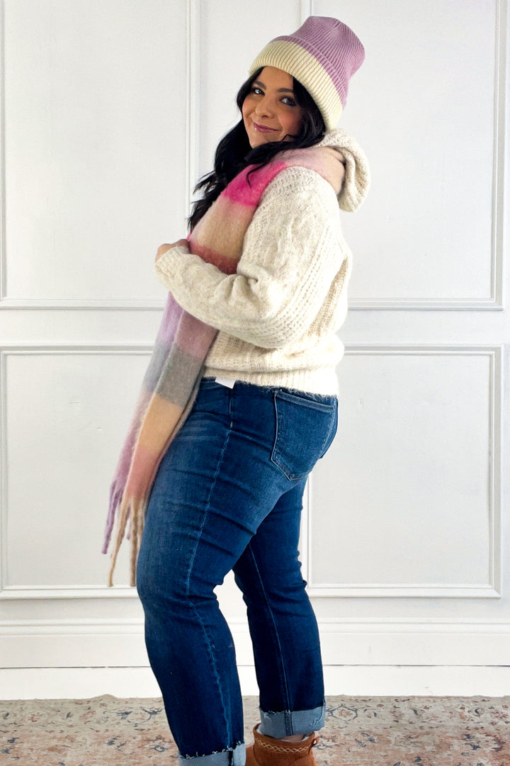 Zip Up Textured Knit Hooded Cardigan