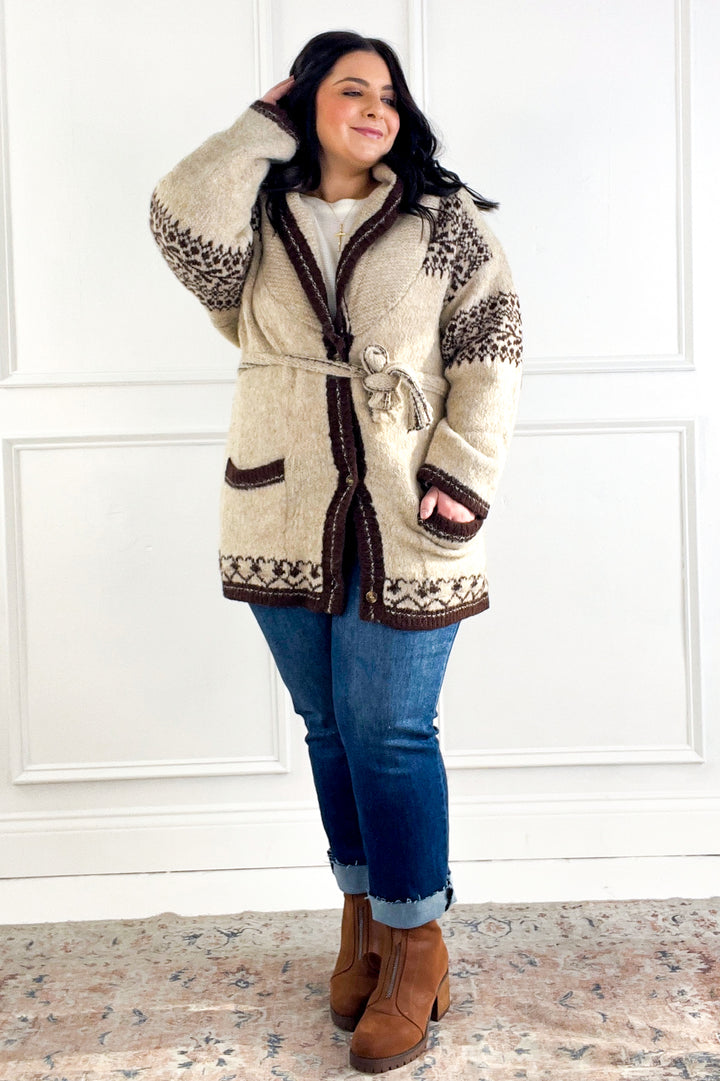 Fuzzy Knit Belted Cardigan
