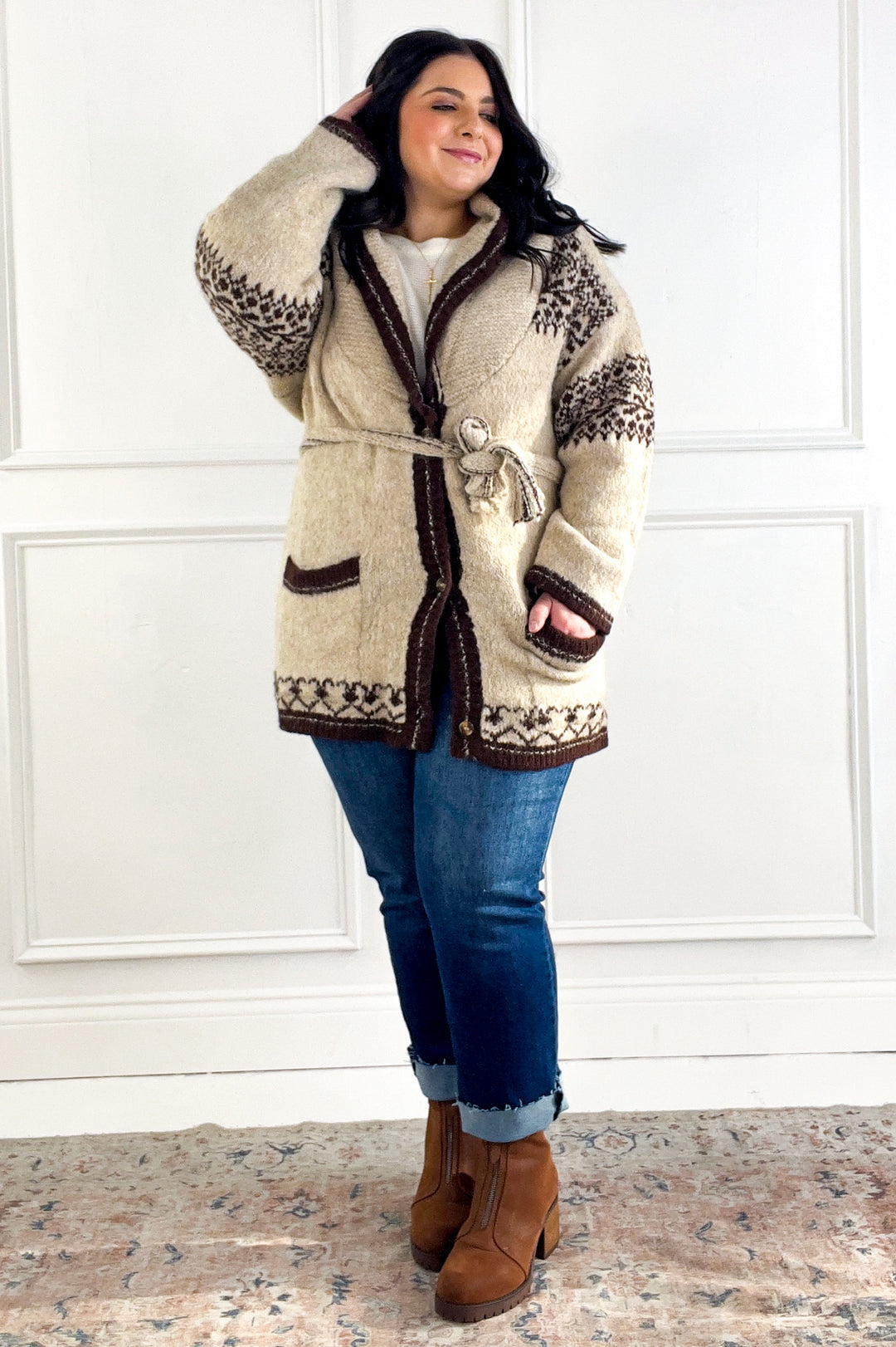 Fuzzy Knit Belted Cardigan
