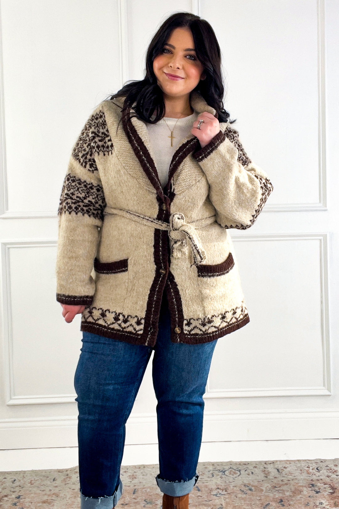 Fuzzy Knit Belted Cardigan