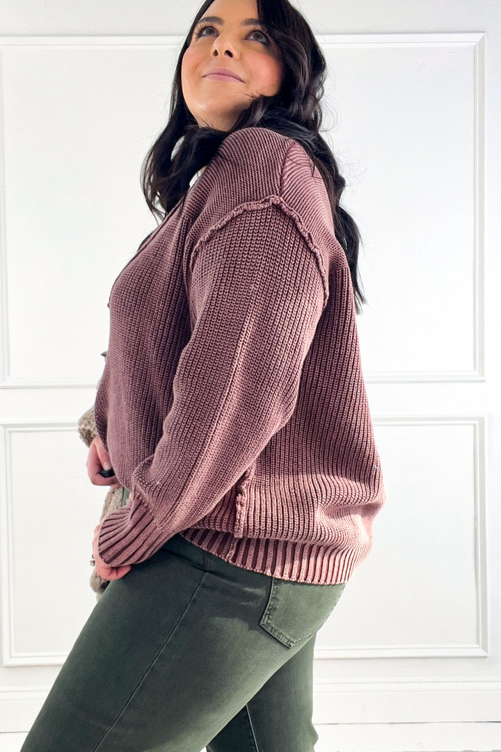 Button Front Henley Knit Sweater