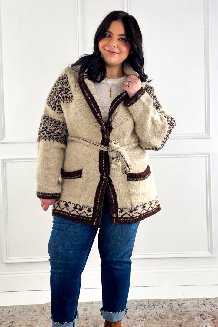 Fuzzy Knit Belted Cardigan