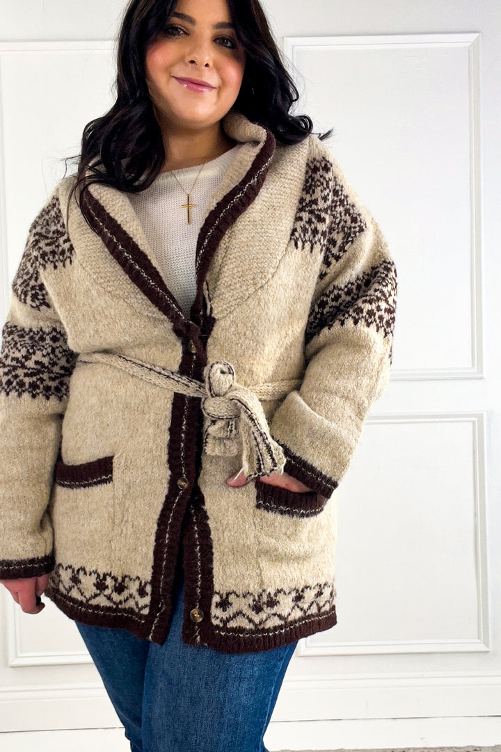 Fuzzy Knit Belted Cardigan