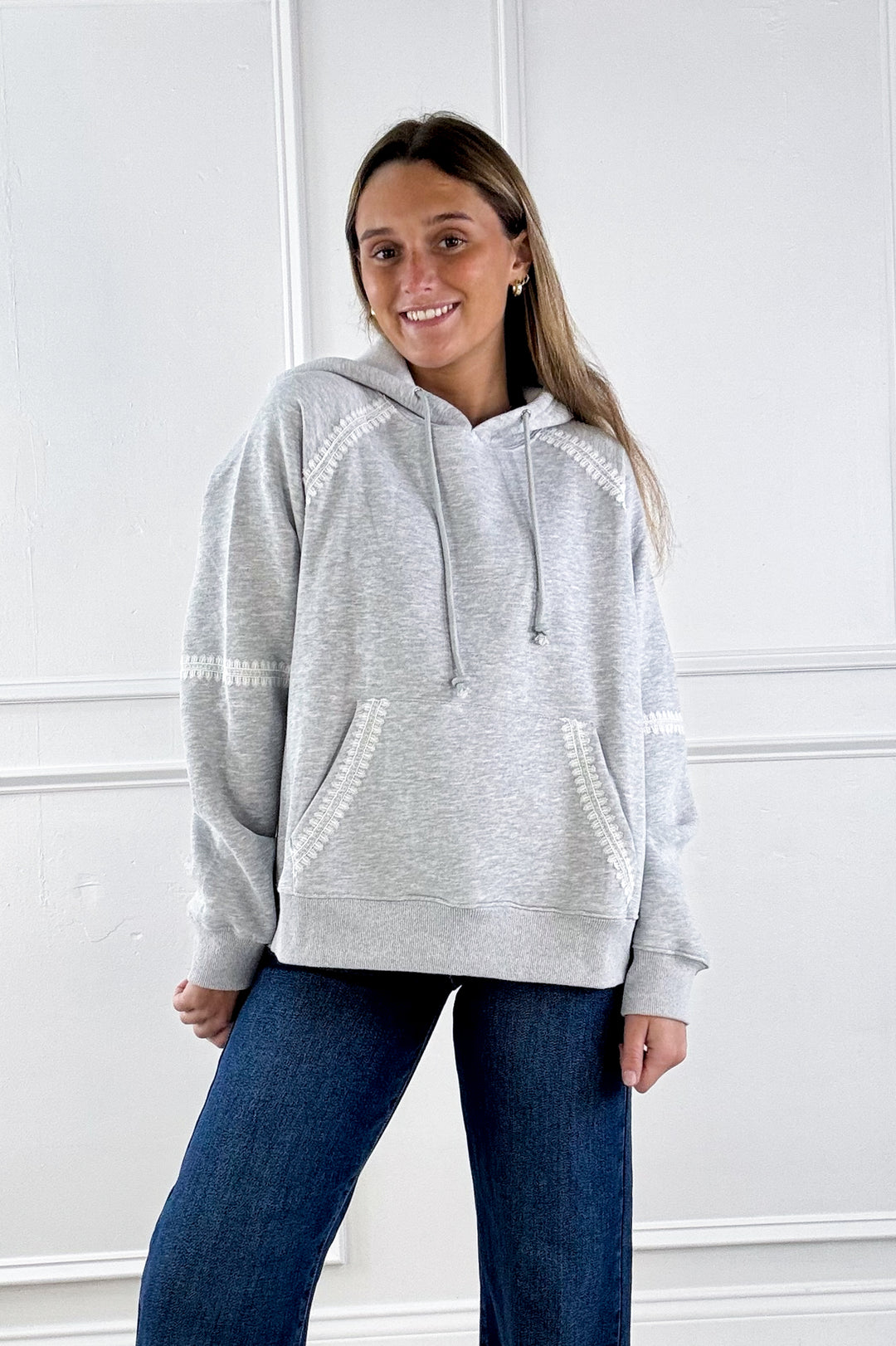 Laced Contrast Stitch Detail Hoodie