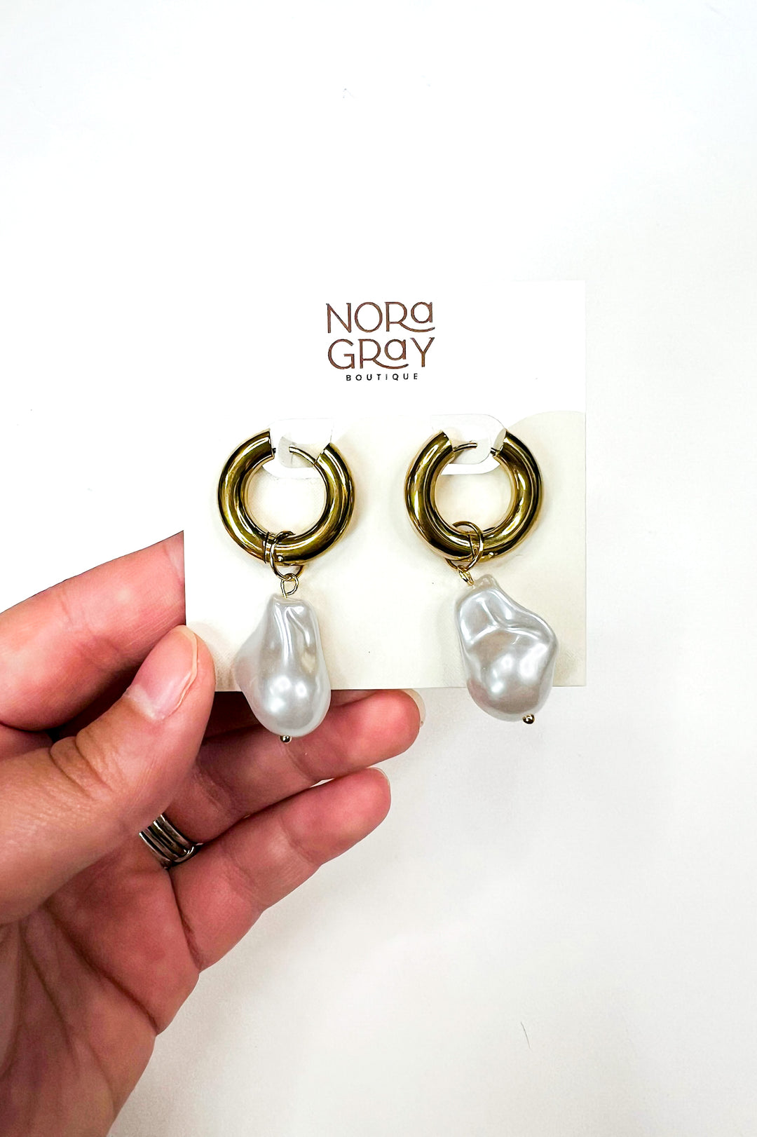 Gold Pearl Drop Huggie Hoops