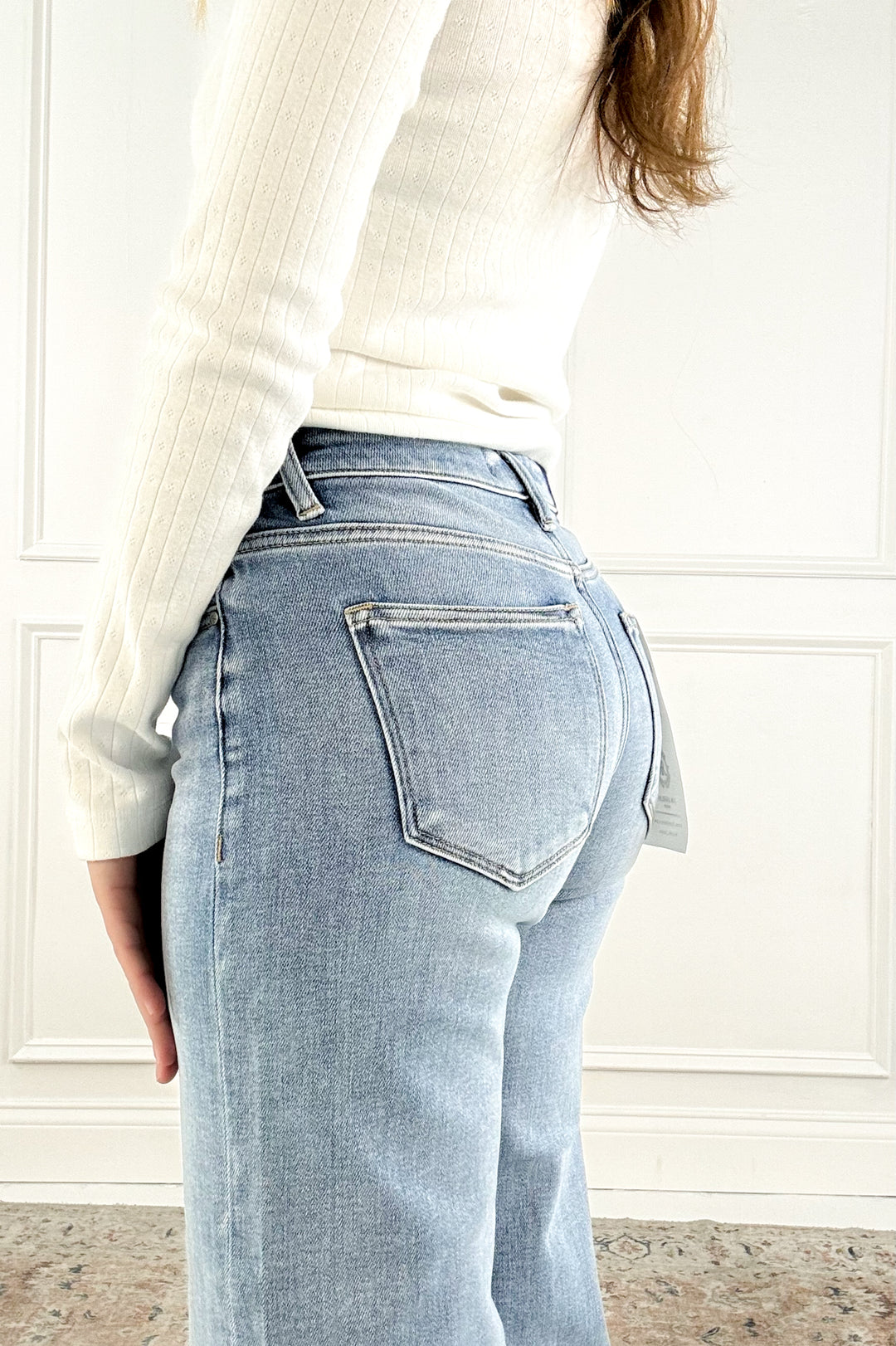 Risen Mid Rise Crop Wide Raw Cut Hem Jeans