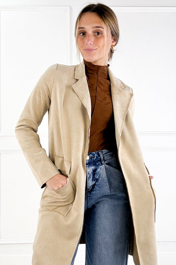 Long Sleeve Open Front Faux Suede Jacket