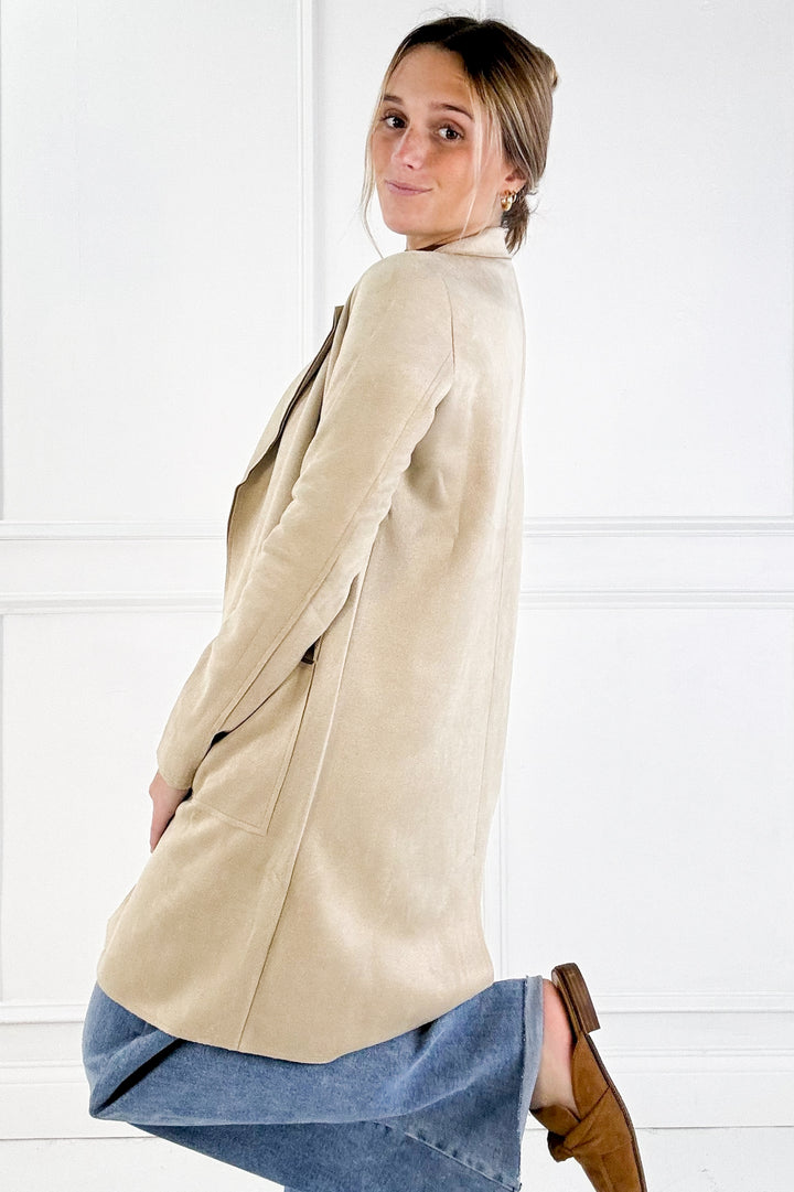 Long Sleeve Open Front Faux Suede Jacket
