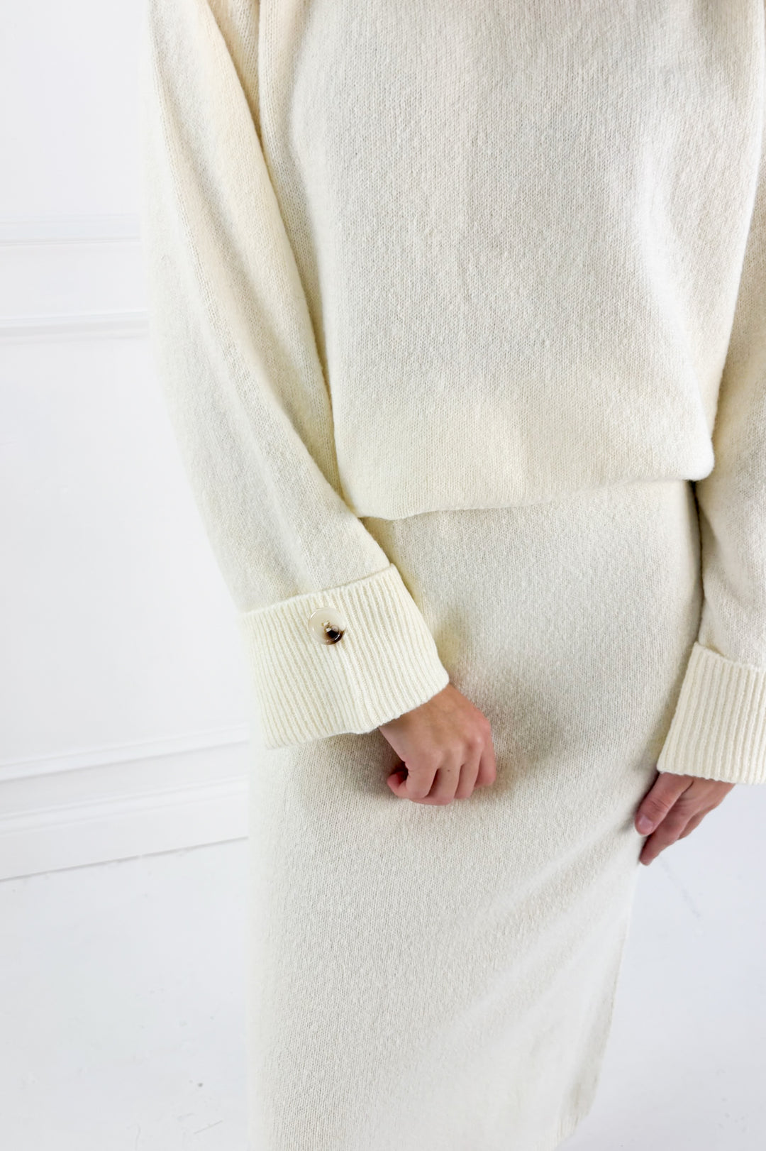 Wool Blend Loose Fit Sweater Top & Midi Skirt Set