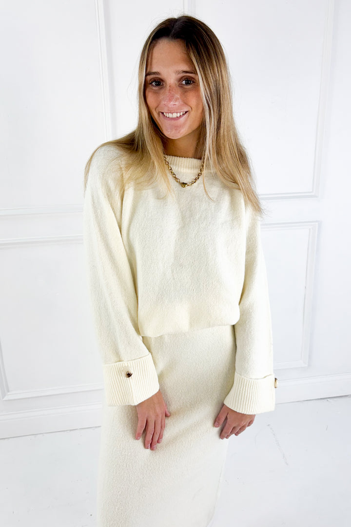 Wool Blend Loose Fit Sweater Top & Midi Skirt Set