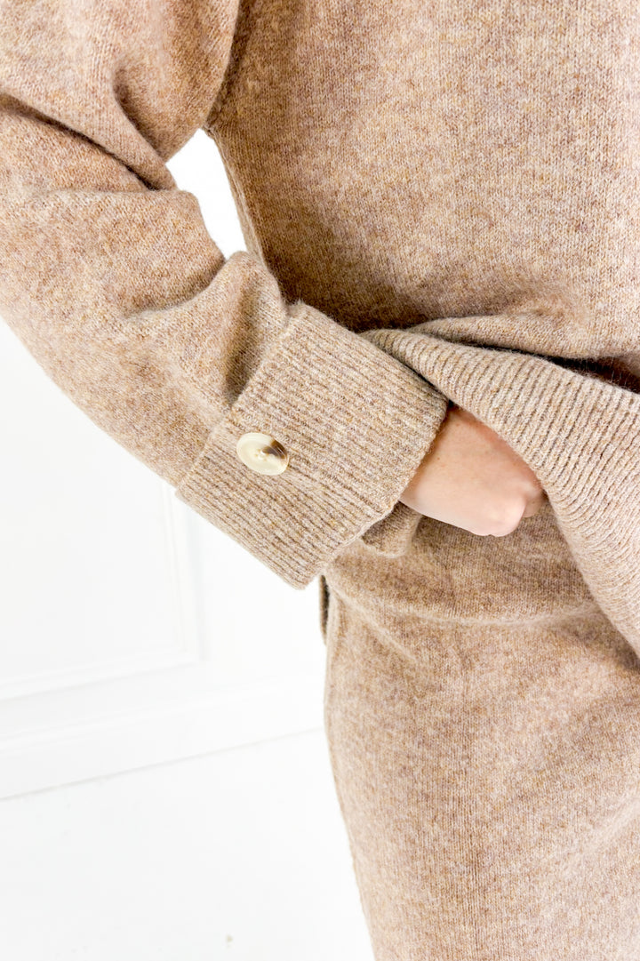 Wool Blend Loose Fit Sweater Top & Midi Skirt Set