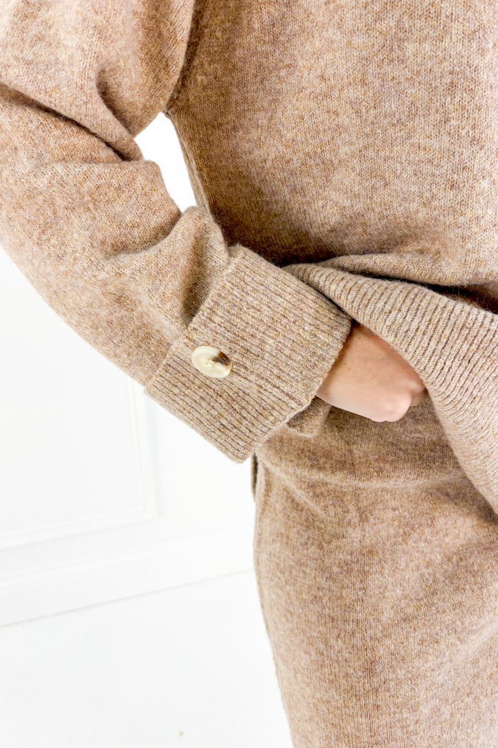 Wool Blend Loose Fit Sweater Top & Midi Skirt Set